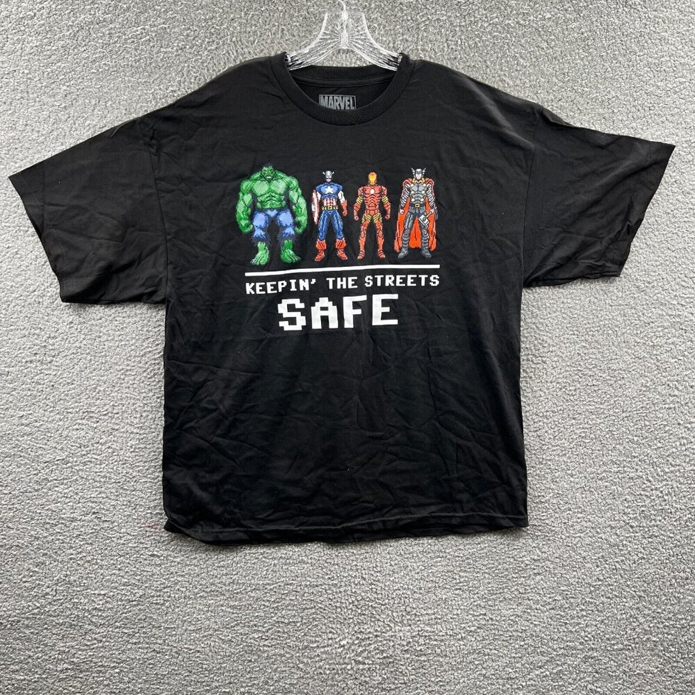 Marvel The Avengers Mens Tee Shirt 2X Black Keepin the Streets Safe Short Sleeve